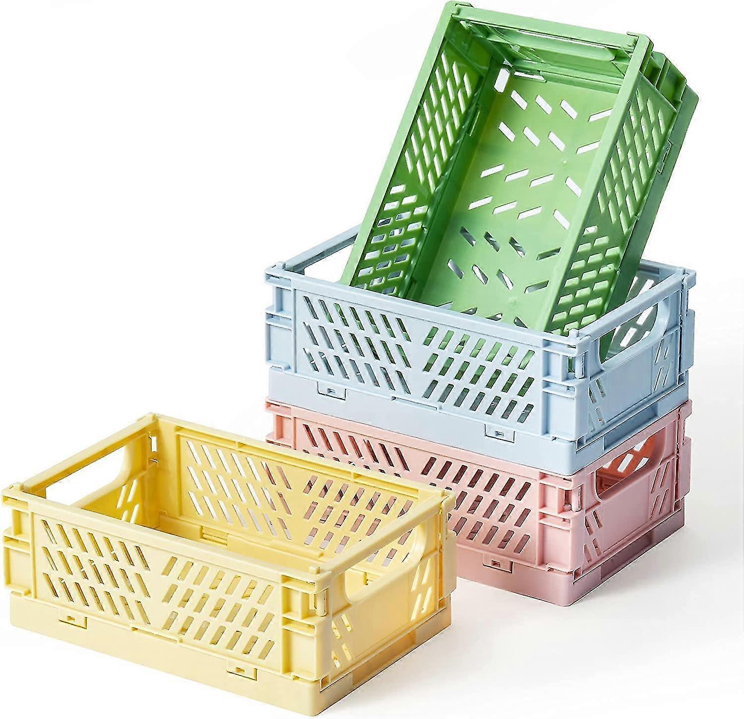 4pcs Mini Foldable Desk Crates Storage Box, Plastic Stackable Table Basket Gift