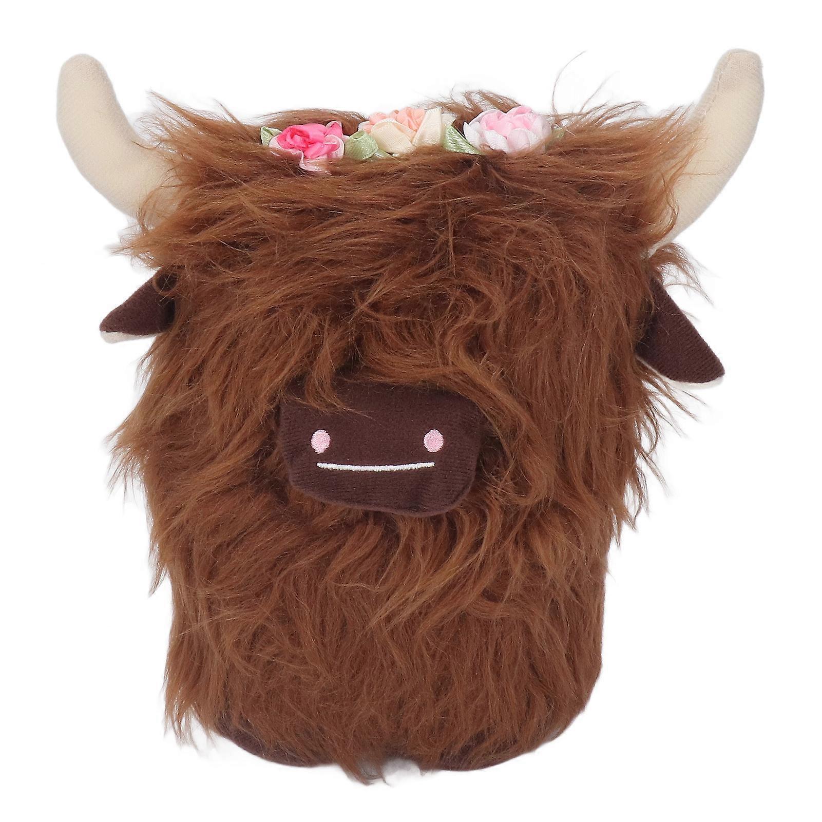 Highland Cow Plush Doll Simulation Soft Stuffed Faceless Cattle Toy for Home Decoration Brown