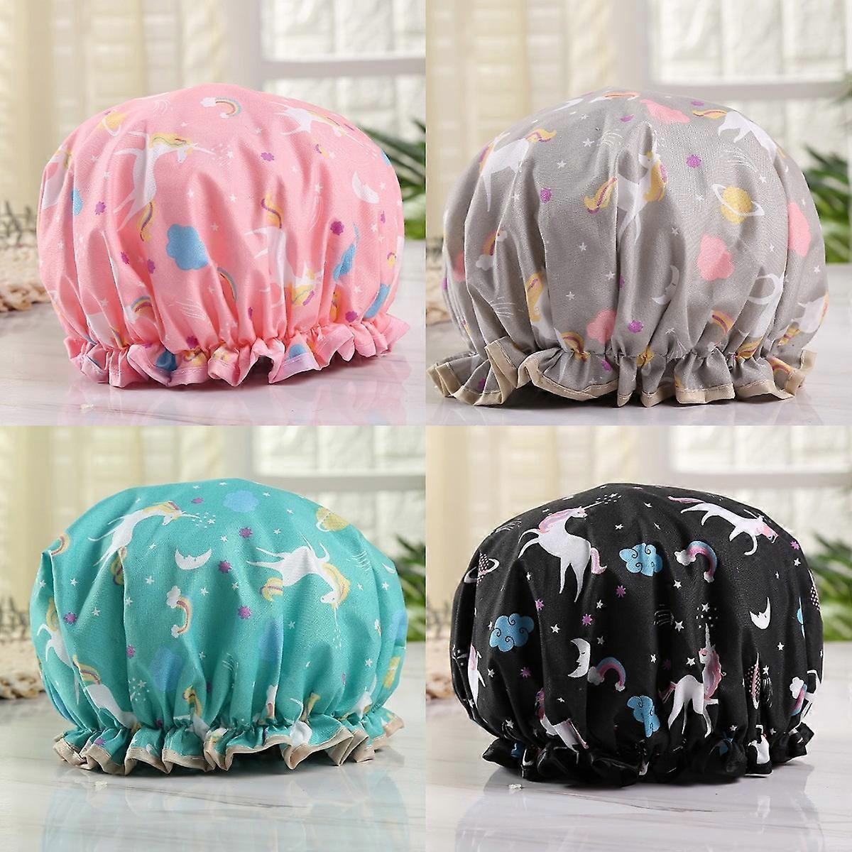 4 Pcs Unicorn Shower Caps Reusable Double Layer Waterproof Swim
