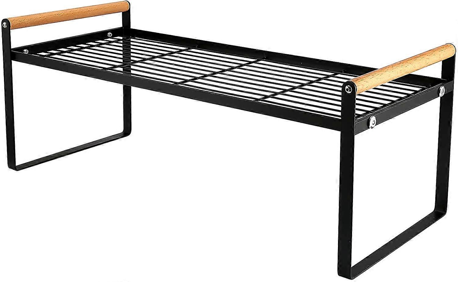 Kitchen Countertop Storage Rack, Stackable Multifunctional Shelf, Cabinet Shelf, Pantry, Metal Spice Rack for Tableware (Black)
