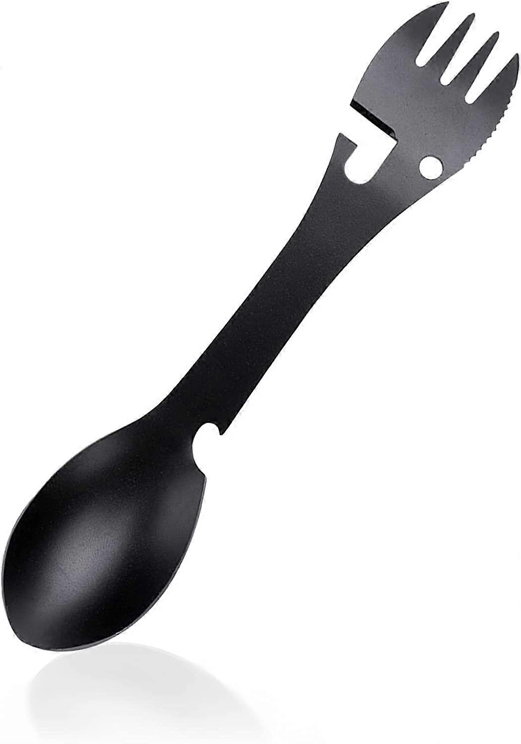 Outdoor Spoon Fork Multitool, 5 in 1 Portable Multi-function Spoon Fork Bottle Can Opener Sawtooth Cutter for Camping Picnic