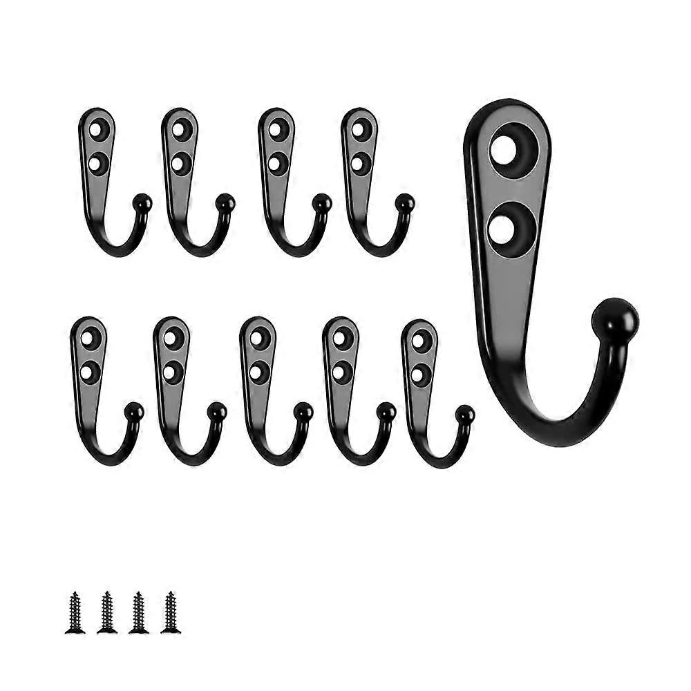 10 pcs Single Hooks Black Wall Hooks Coat Rack Black Fitted with Mounting Screws