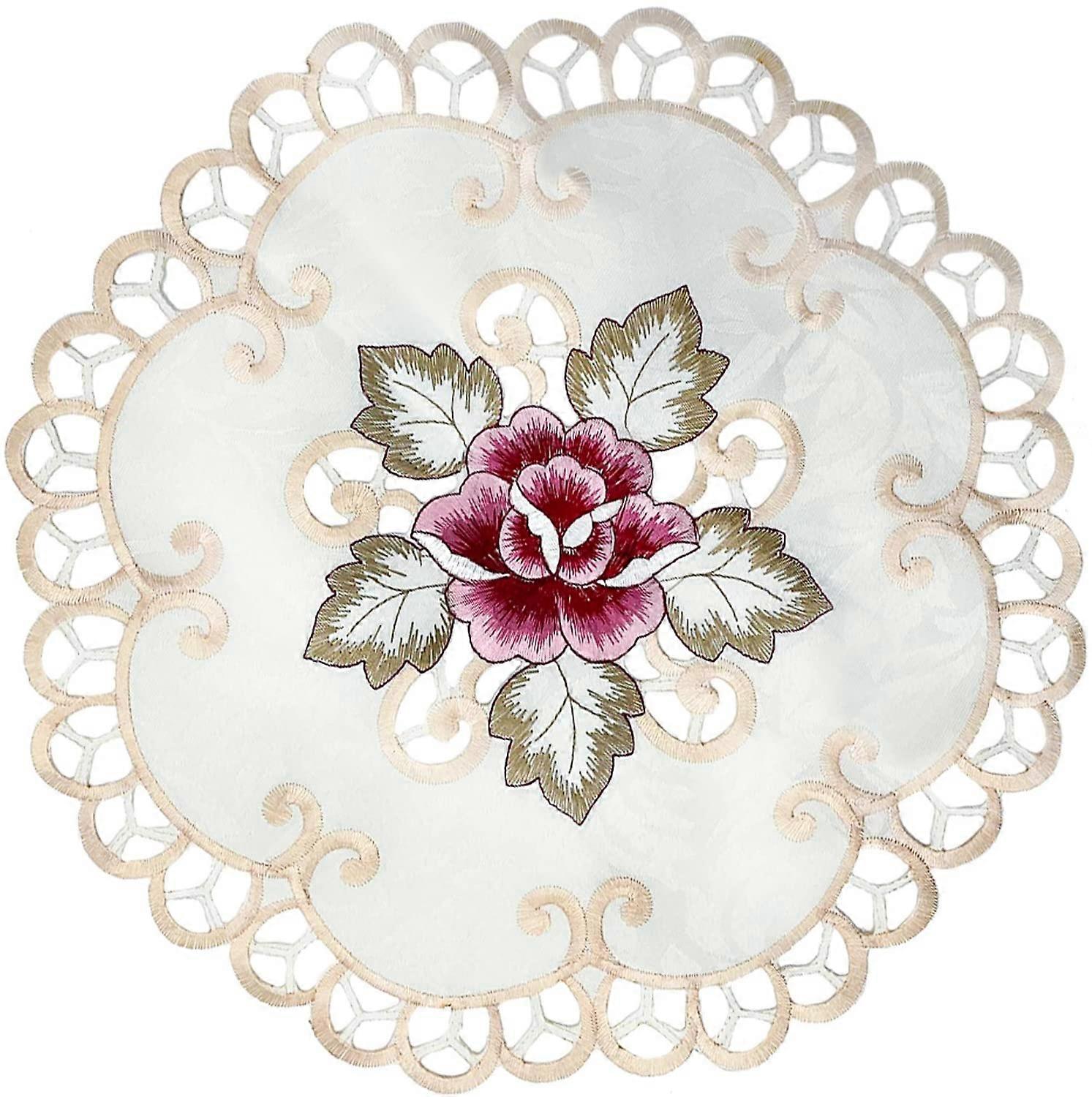 4 pièces brodé dentelle cutwork rond napperons napperon Vase coussins, coton/lin, multicolore, 11,8'