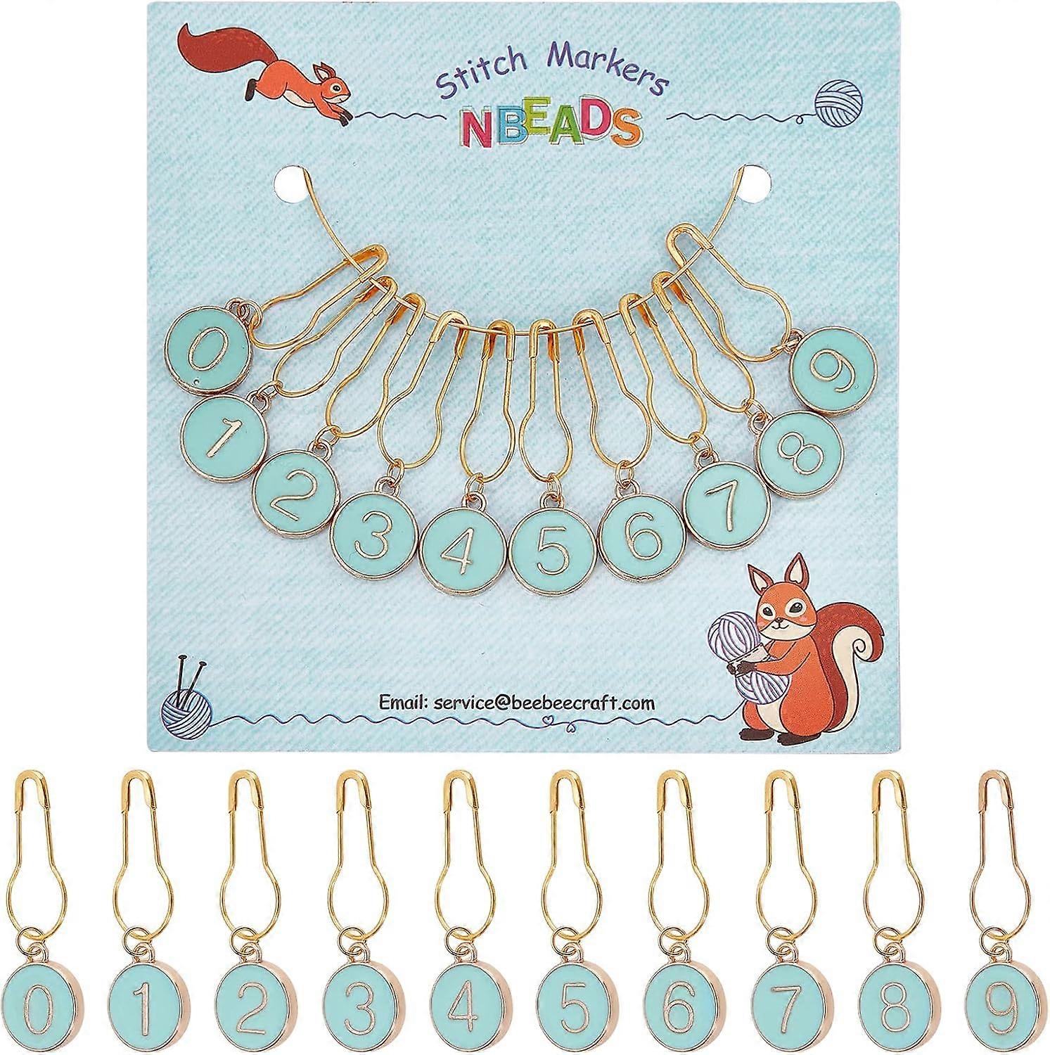 10 Pcs Number 0~9 Stitch Markers Alloy Enamel Crochet Stitch Marker Charms Locking Stitch Marker with Iron Calabash Pins for Knitting Weaving Sewing A