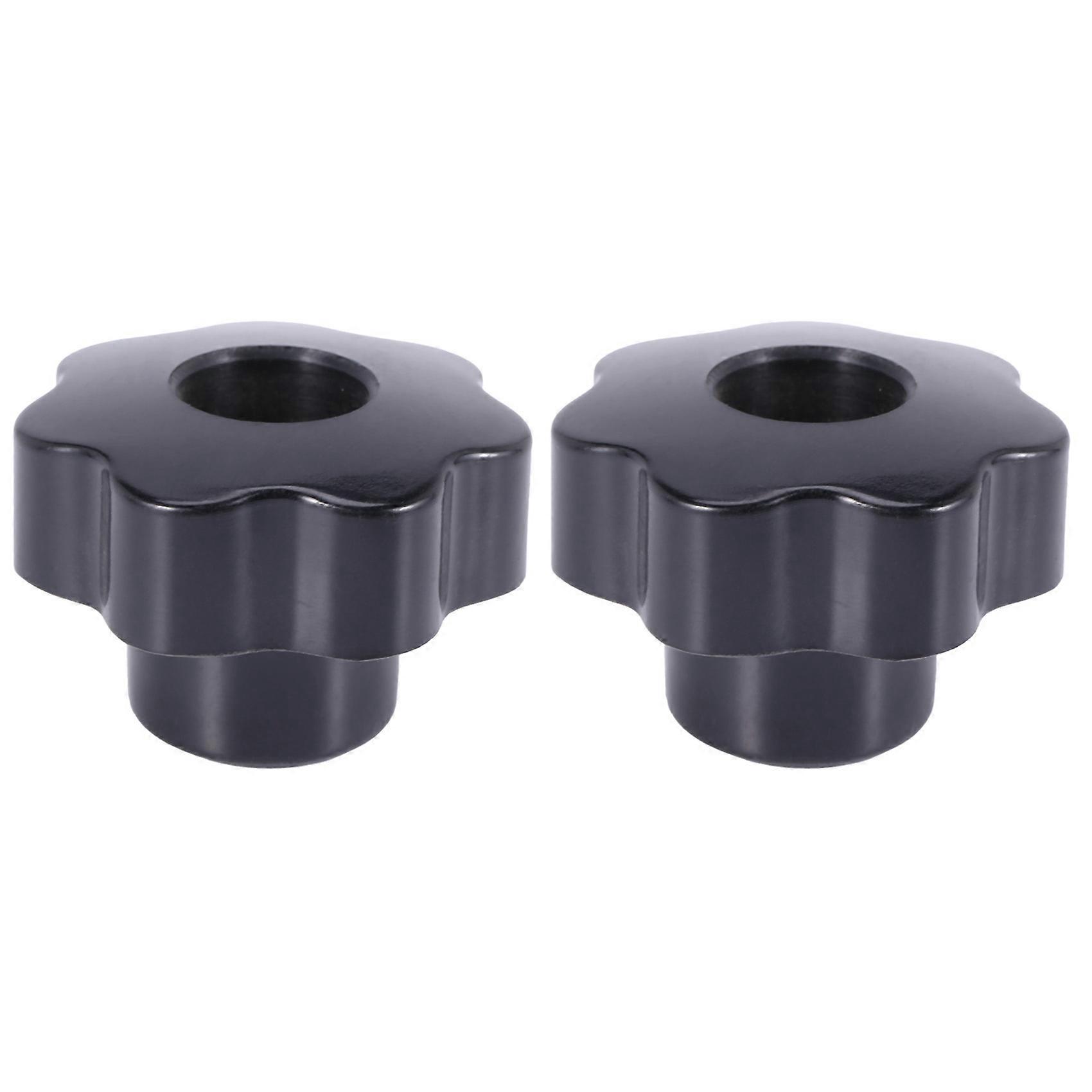 2X M10 10mm Dia Thread Black Plastic Star Head Clamping Knob Grip