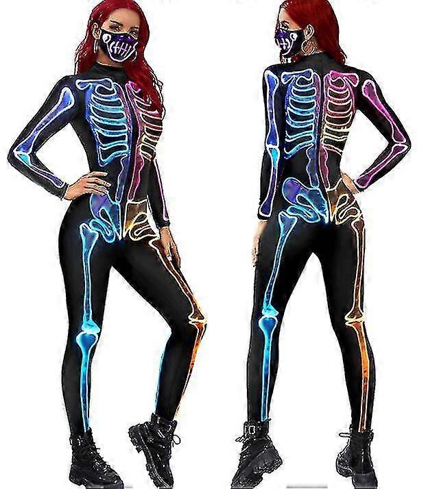 Womens 3d Skeleton Halloween Costumes Cosplay Jumpsuit Bodysuit
