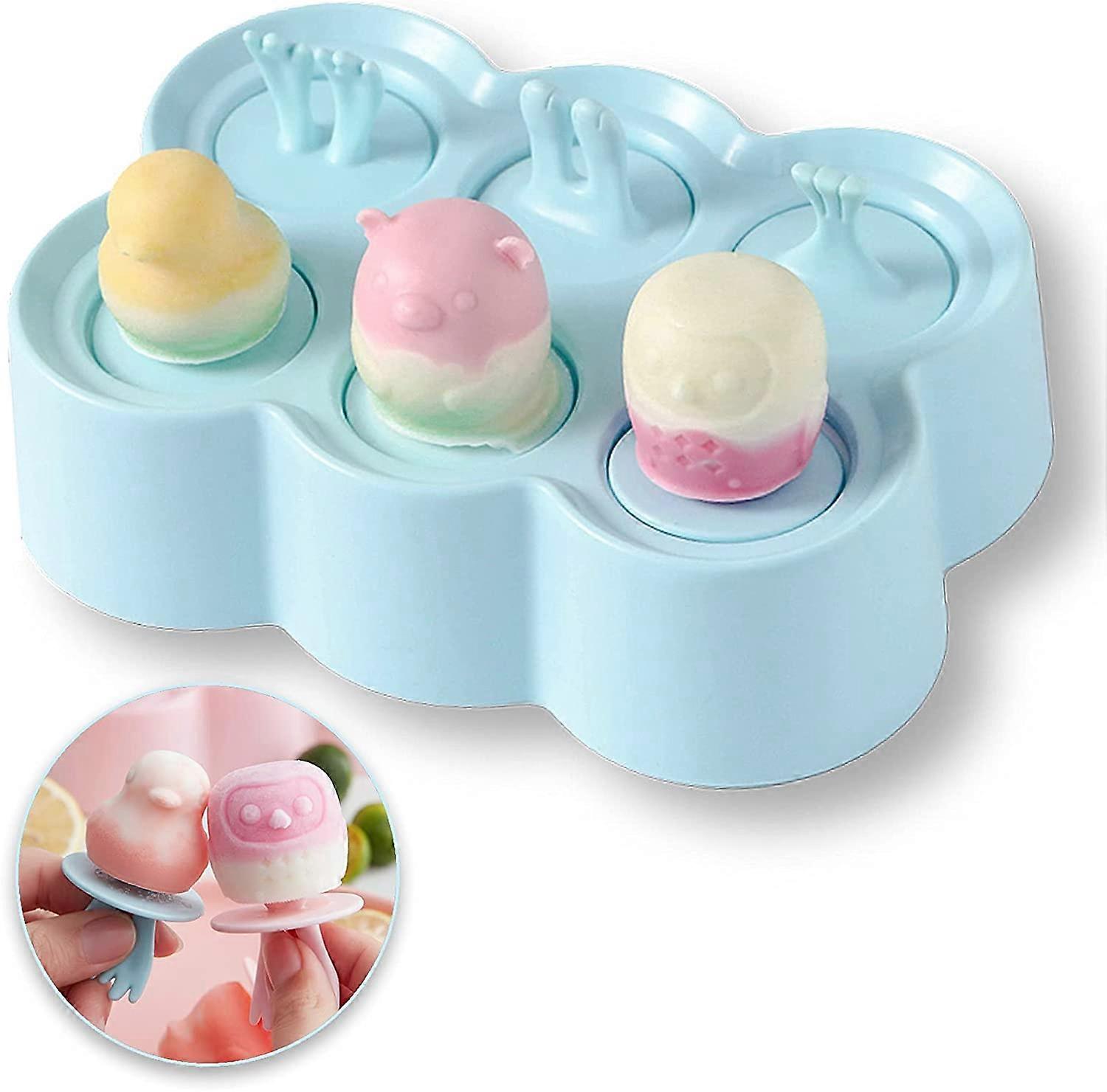 Silicone Popsicle Molds,Flexible Animal Shaped Popsicle Maker Mold with Reusable Sticks Popsicle Molds BPA Free for Kids,6-Cavity(Blue)