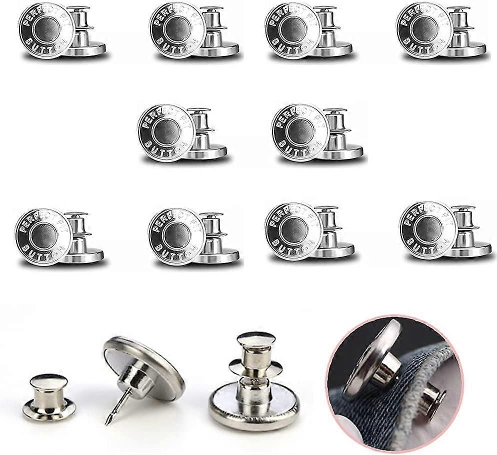 10 Pieces Jeans Button, 17mm Detachable Metal DIY Button Retractable Adjustable, Fitted, Jean Snap Button for Repairing Trousers, Coat, Jackets