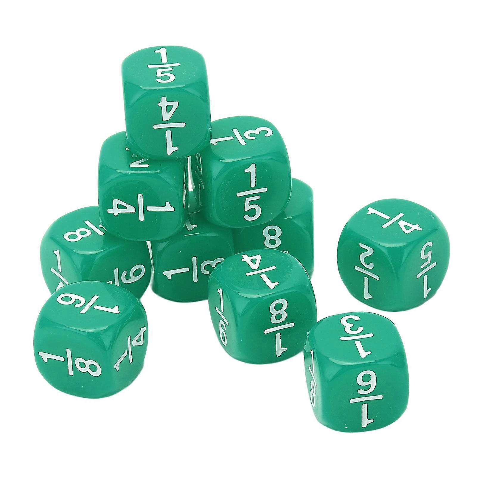 Green Math Practice Dice - 20Pcs Set with Fraction, Plastic, 6 Sided, Multi Faceted - Ideal for Kids
