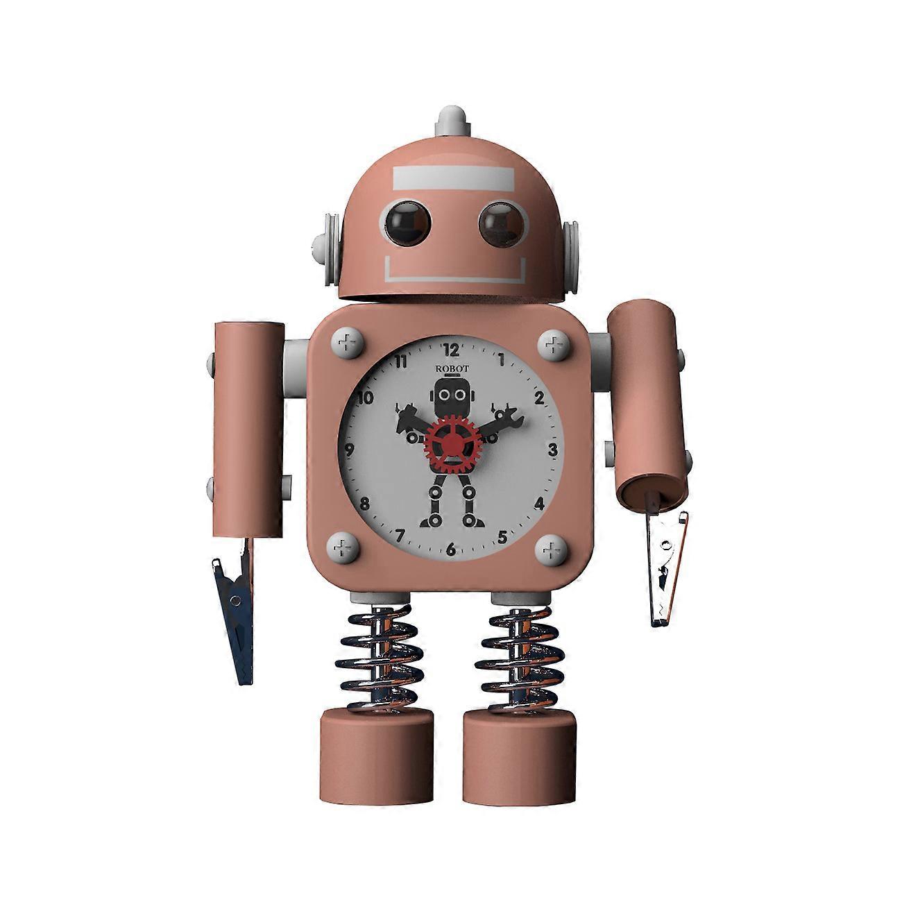 Robot alarm clock student clock battery-powered metal shell Red