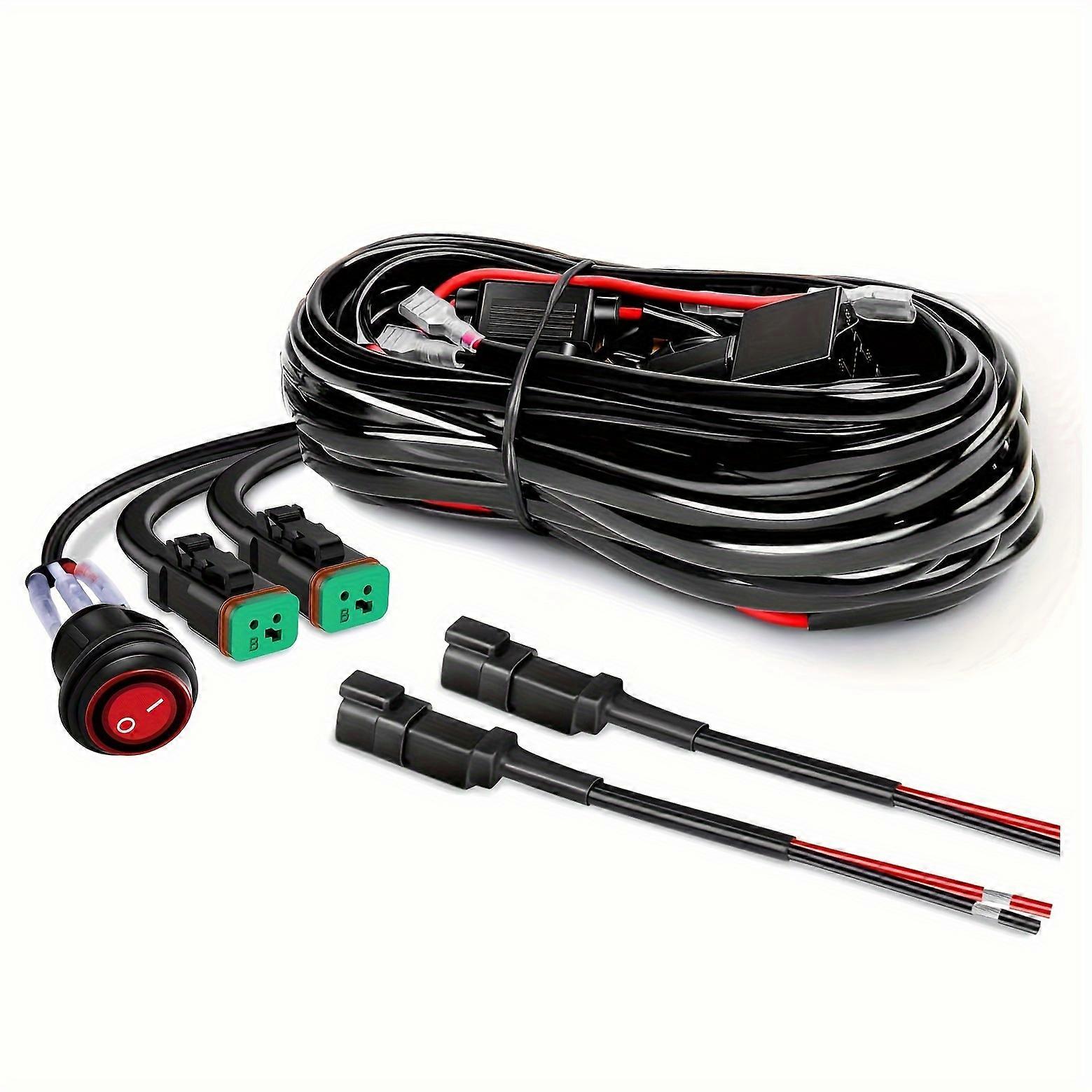 DT Wiring Harness Kit With Round Switch On/Off Lead 2, Power Relay, Blade Fuse 10ft 12V For LED Light Bars Off Road ATV UTV SUV Truck Pick-up Etc.