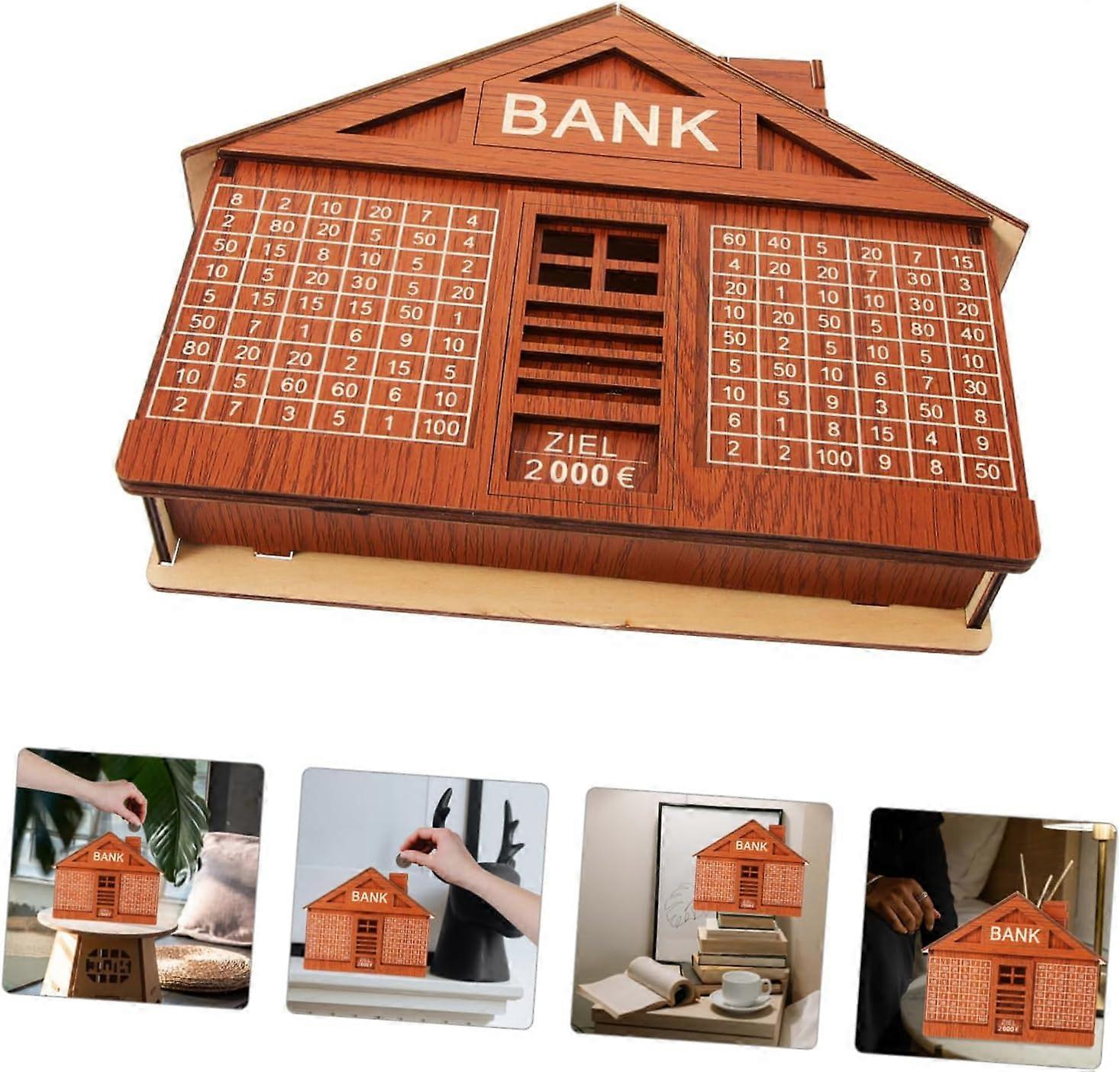 صندوق نقود خشبي مع صندوق توفير على شكل منزل مضاد للأطفال الكبار أموال البنك ، 100٪ جديد