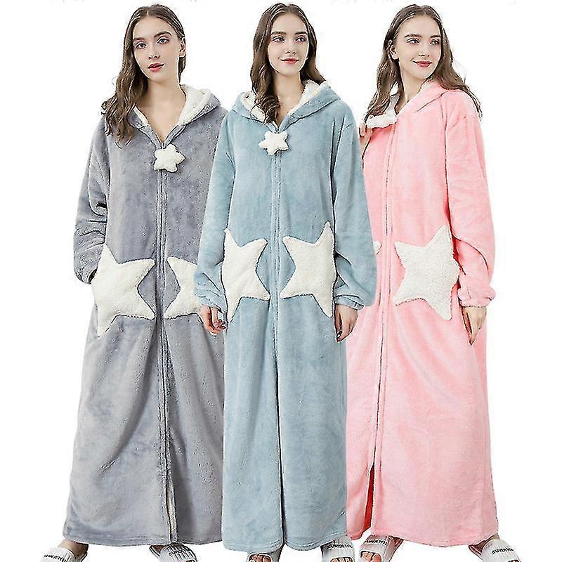 Women Warm Hooded Dressing Gown Soft Comfort Flannel Long Bathrobe Robe