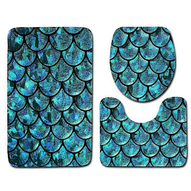 3pcs Mermaid Fish Scale Bathroom Toilet Mat Set Bathroom Rugs
