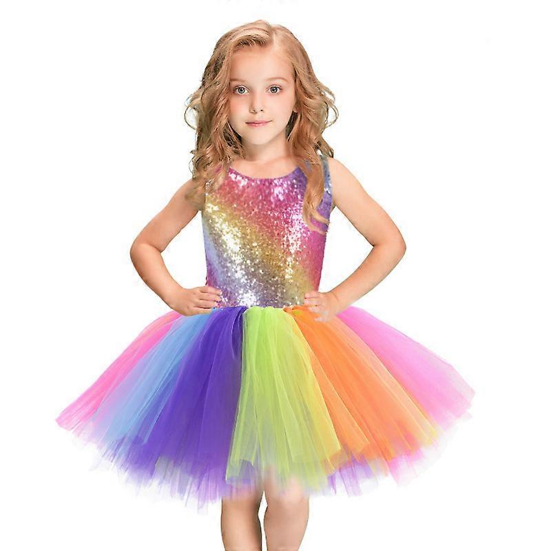 Rainbow Tutu Dress for Girls Sparkly Sequin Tulle Party Dresses