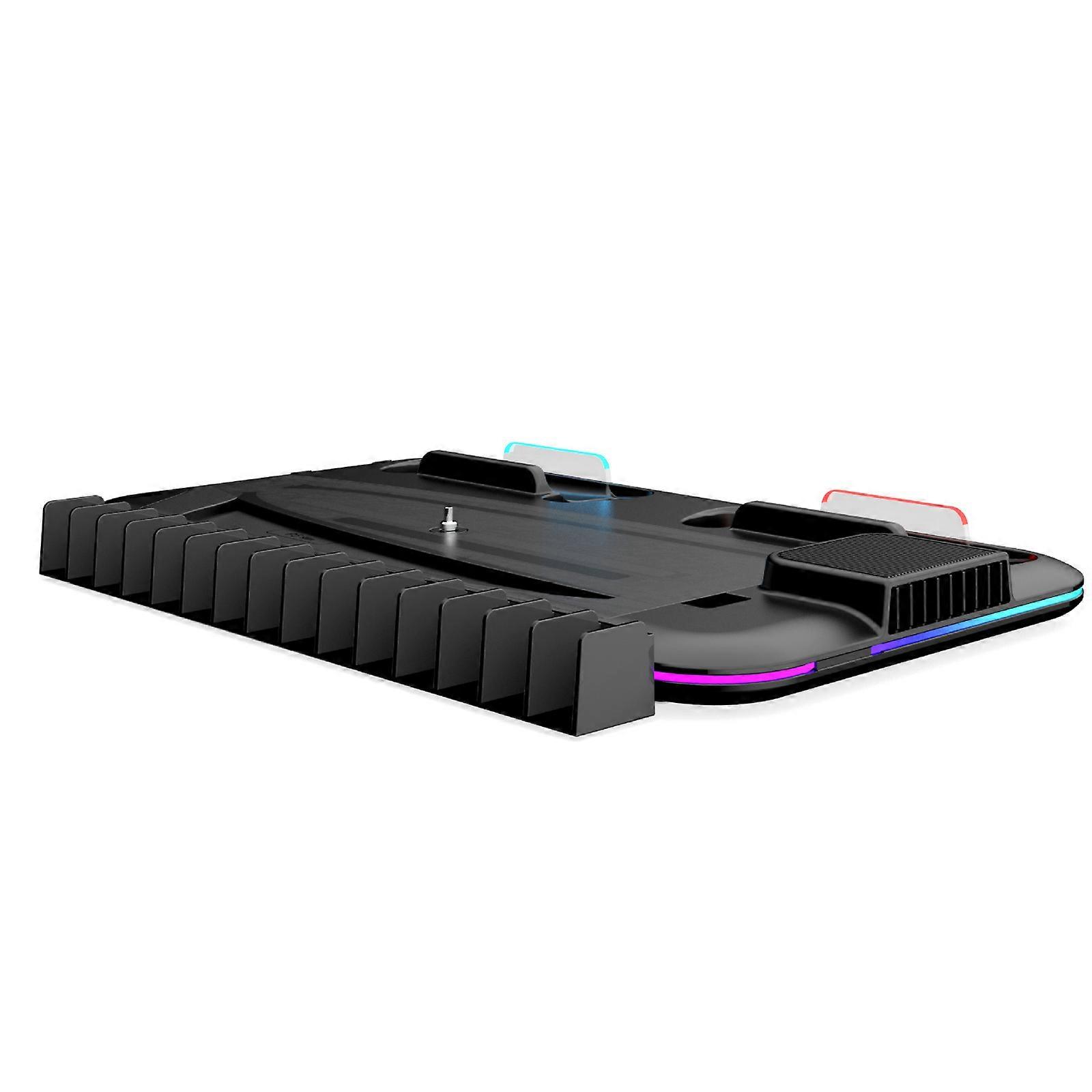 For PS5 Stand with Cooling Station and Controller Charging Station, with RGB Light, Headset Holder, 15 Game Slot for PS5