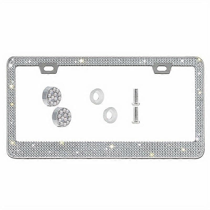 1pc Bling License Plate Frames Car License Plate Frame Handcrafted Stainless Steel Frames-Sparkly Car License Plate Cover With Glitter Crystal Caps