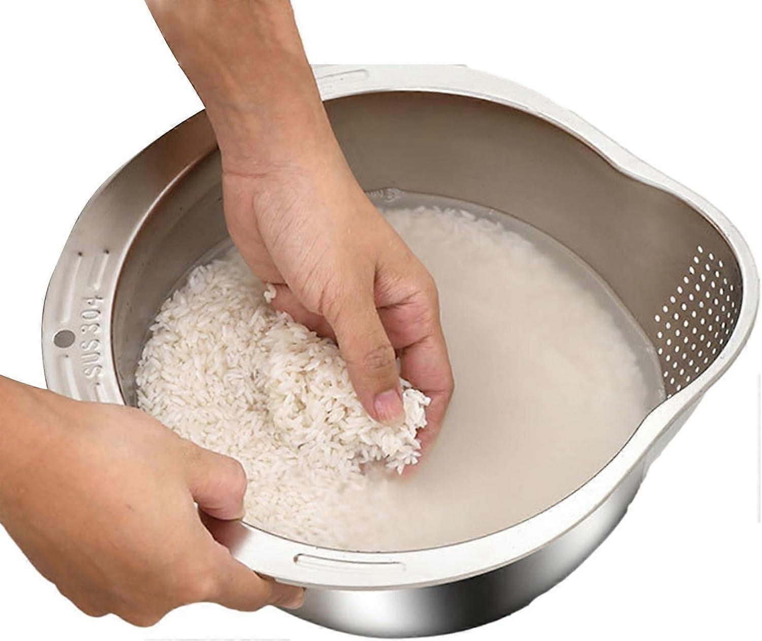 Rice Washer Strainer Bowl, Inclined Bottom Design High Capacity Rice Strainer