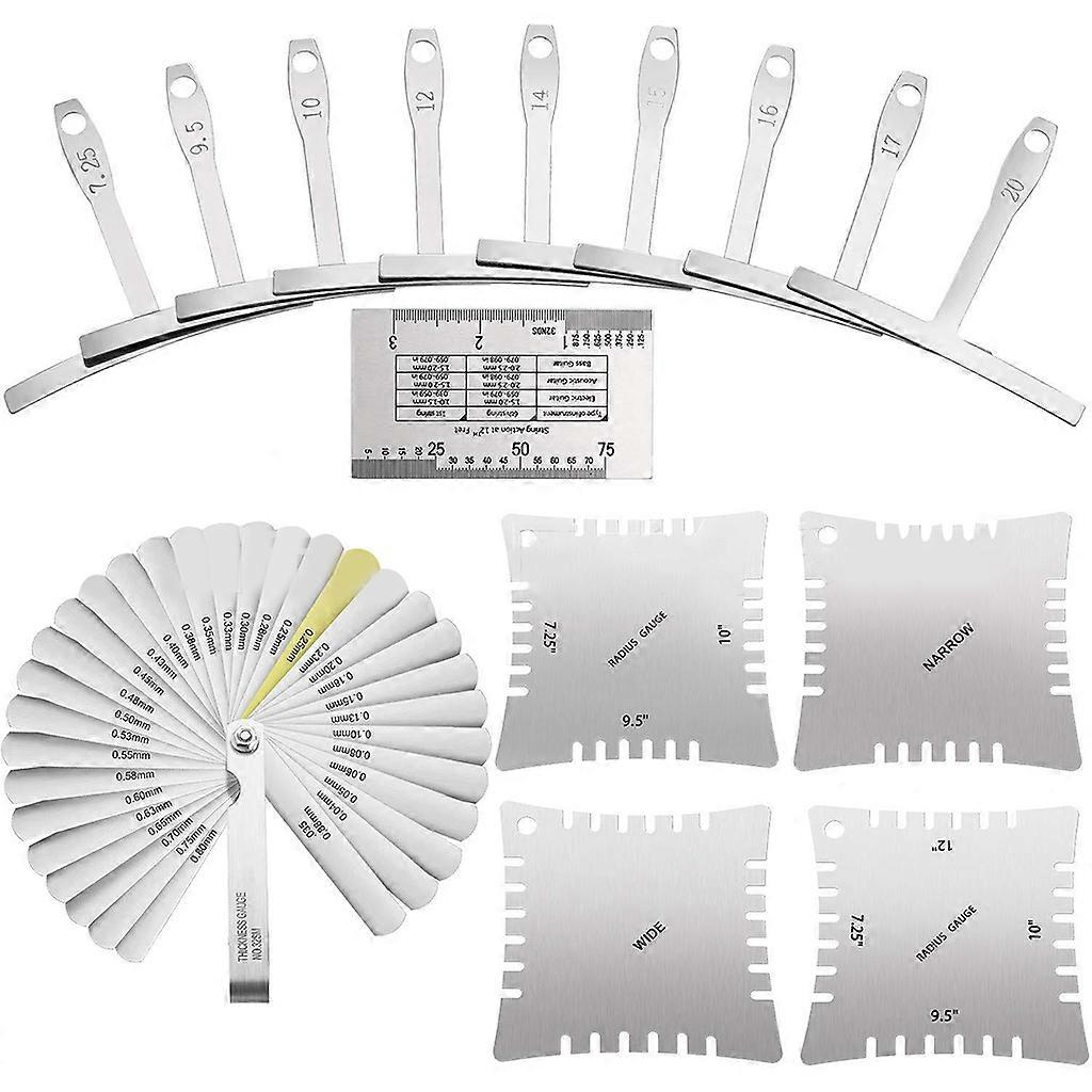 Guitar Luthier Tools Understring Radius Gauge String Action Ruler Gauge 32 Blades Feeler Gauge Notched Radius Gauges Set