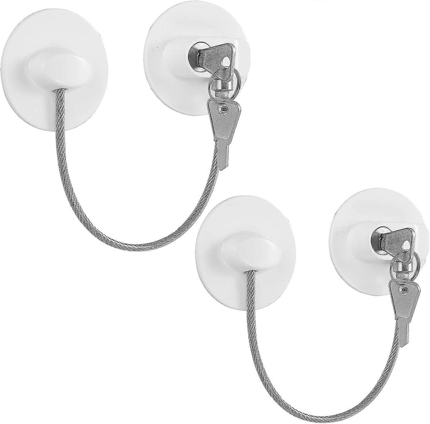 2 pcs Child Safety Fridge Locks Door Locks Window Latch with Keys Limit Cable Mini Door Lock for Cabinet Drawer Fridge (White)