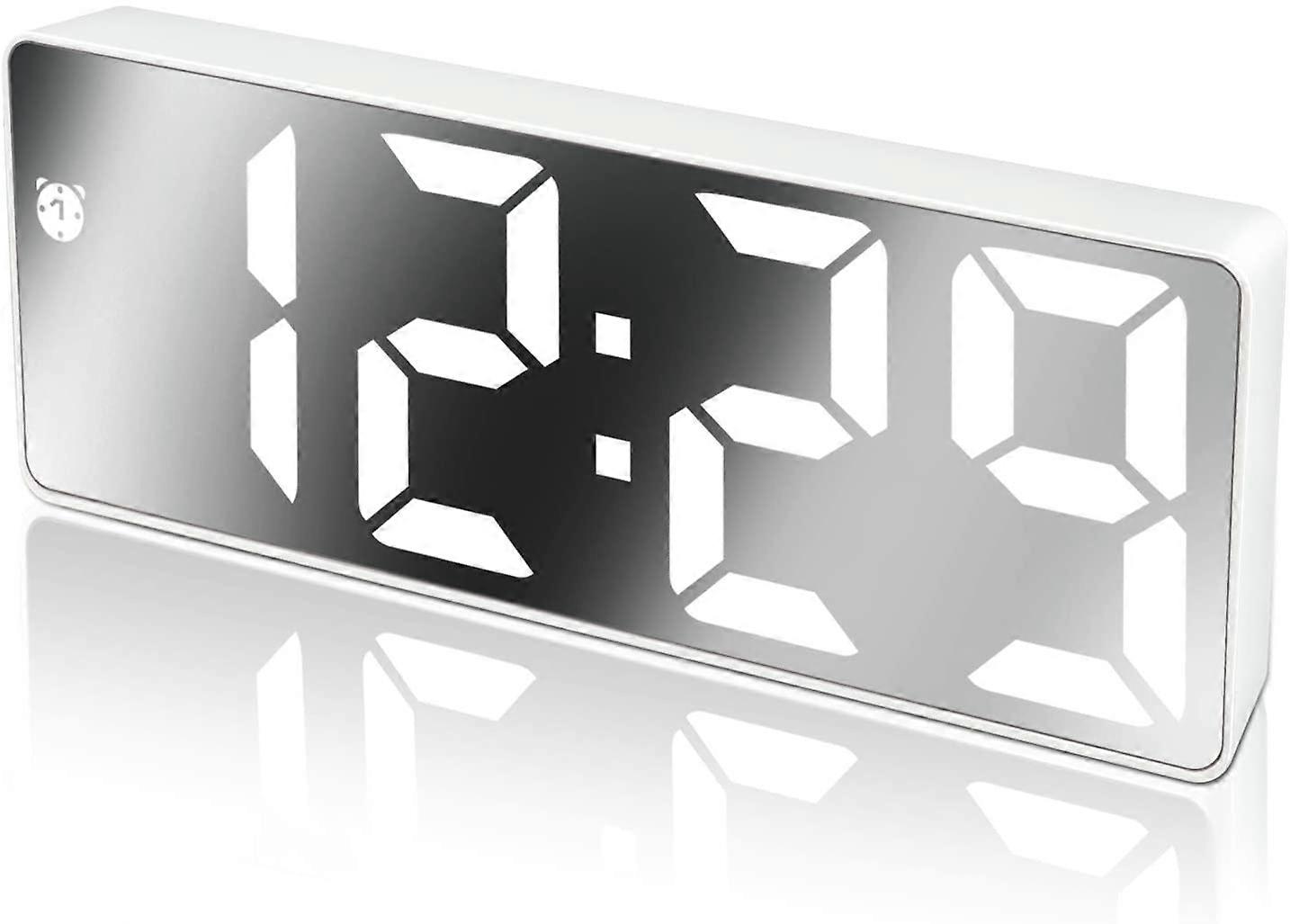 Digital Alarm Clock, Large LED Display, Mirror Surface Clock with Snooze Function and Brightness Adjustable USB Charging(White)