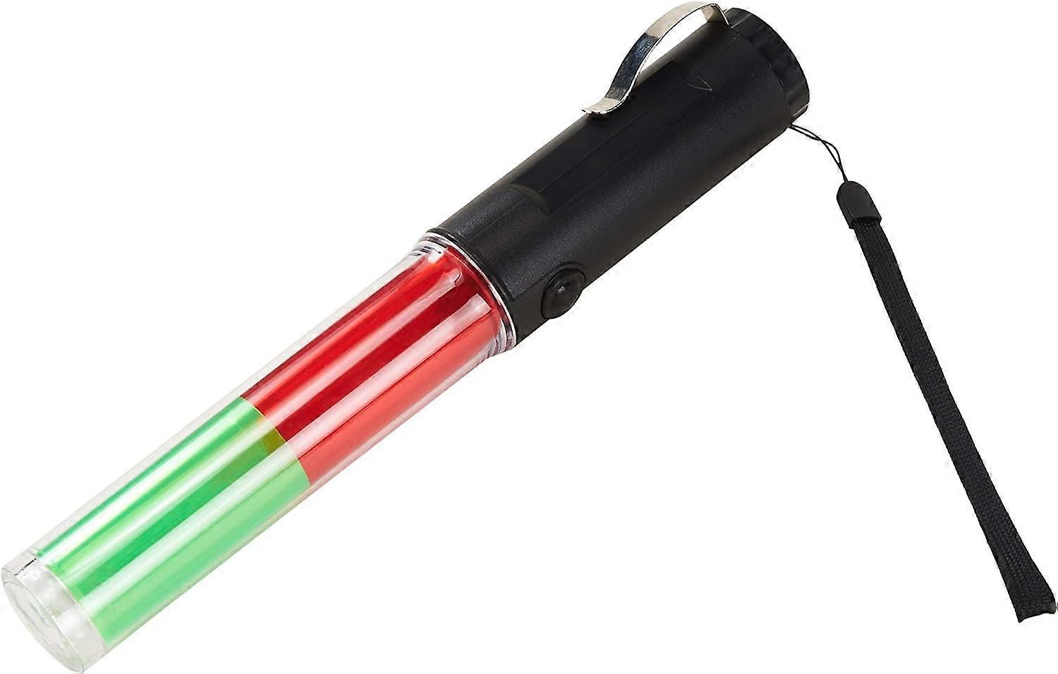 Traffic control safety wand with green and red lights
