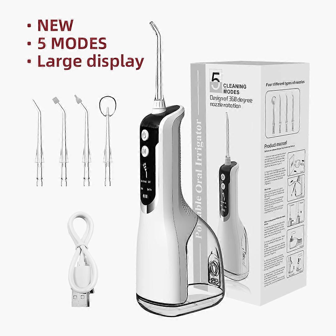Oral Irrigator 5 Modes Portable Rechargeable Dental Water Jet 4 Nozzles Waterproof 330ML Tank Water Flosser For Teeth Whitening