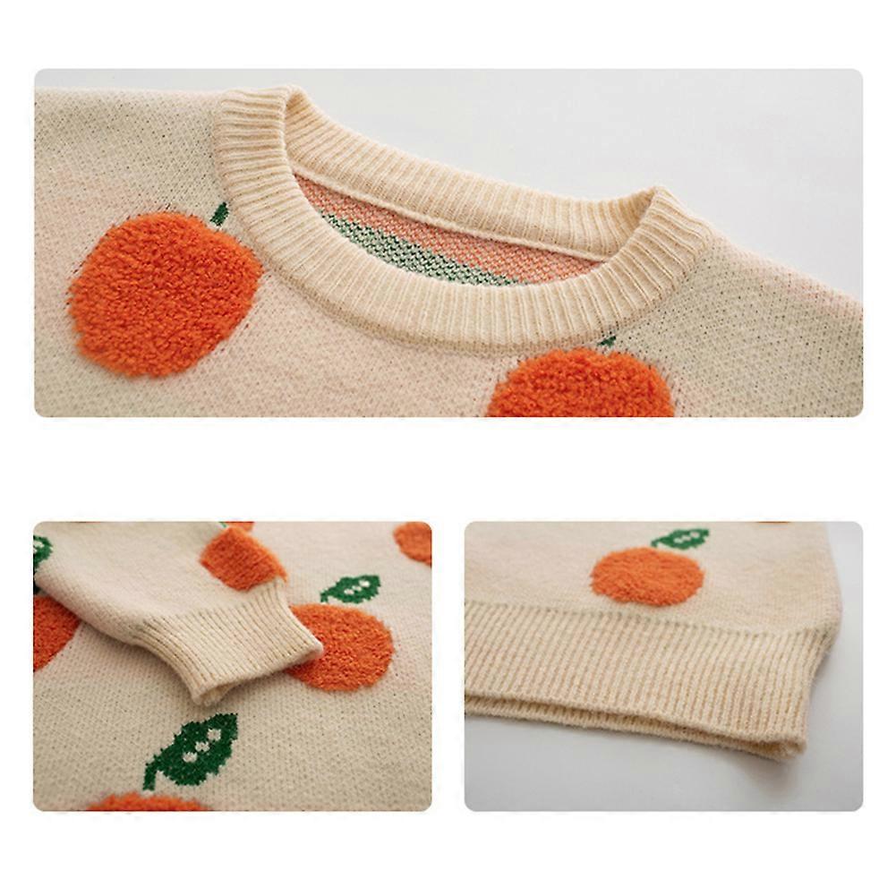 Korean Style Orange Pattern Loose Knit Pullover for Women