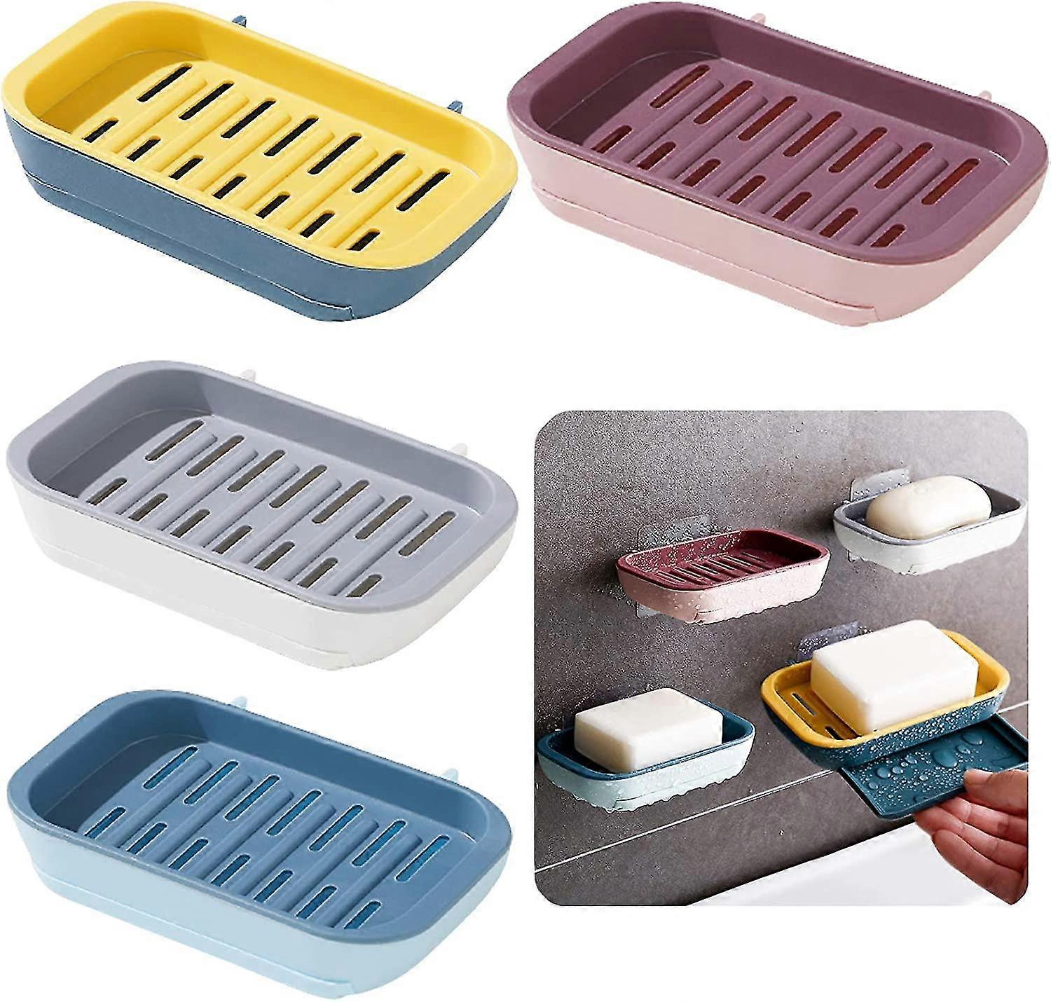 Seifenhalter 4 Stück Seifenschale Seifenkiste Dual Layer Selbstleere Seifenschale Geschenk