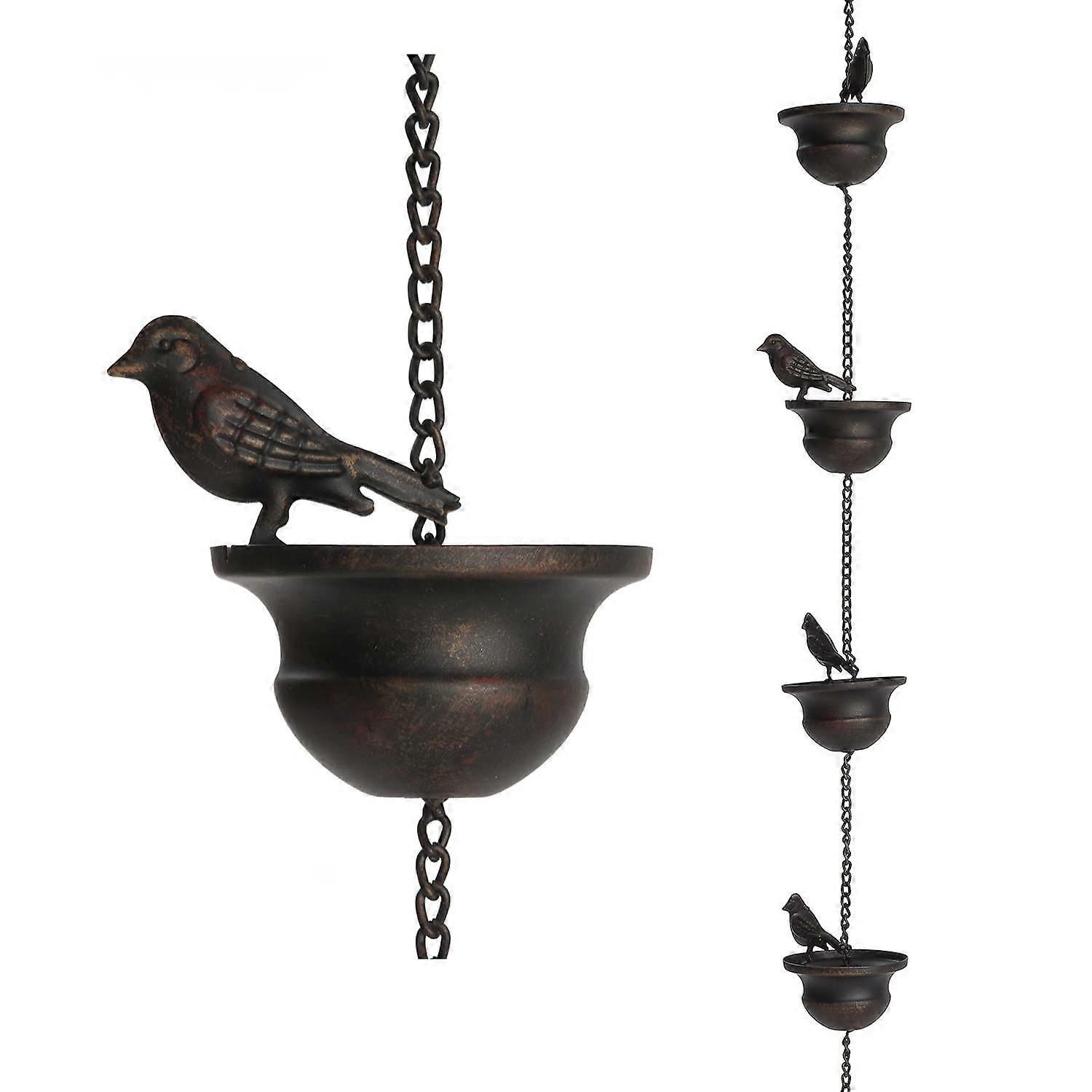 Mobile Birds on Cups Rain Chain for Outside, Rain Chains for Gutters Downspouts, Dark Bronze -GSL
