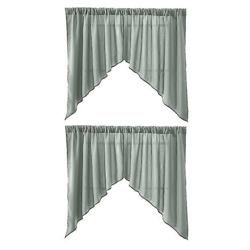 2Pcs Solid Color Triangle Kitchen Short Curtain Window Valance Drape Home Decor JIKAIX