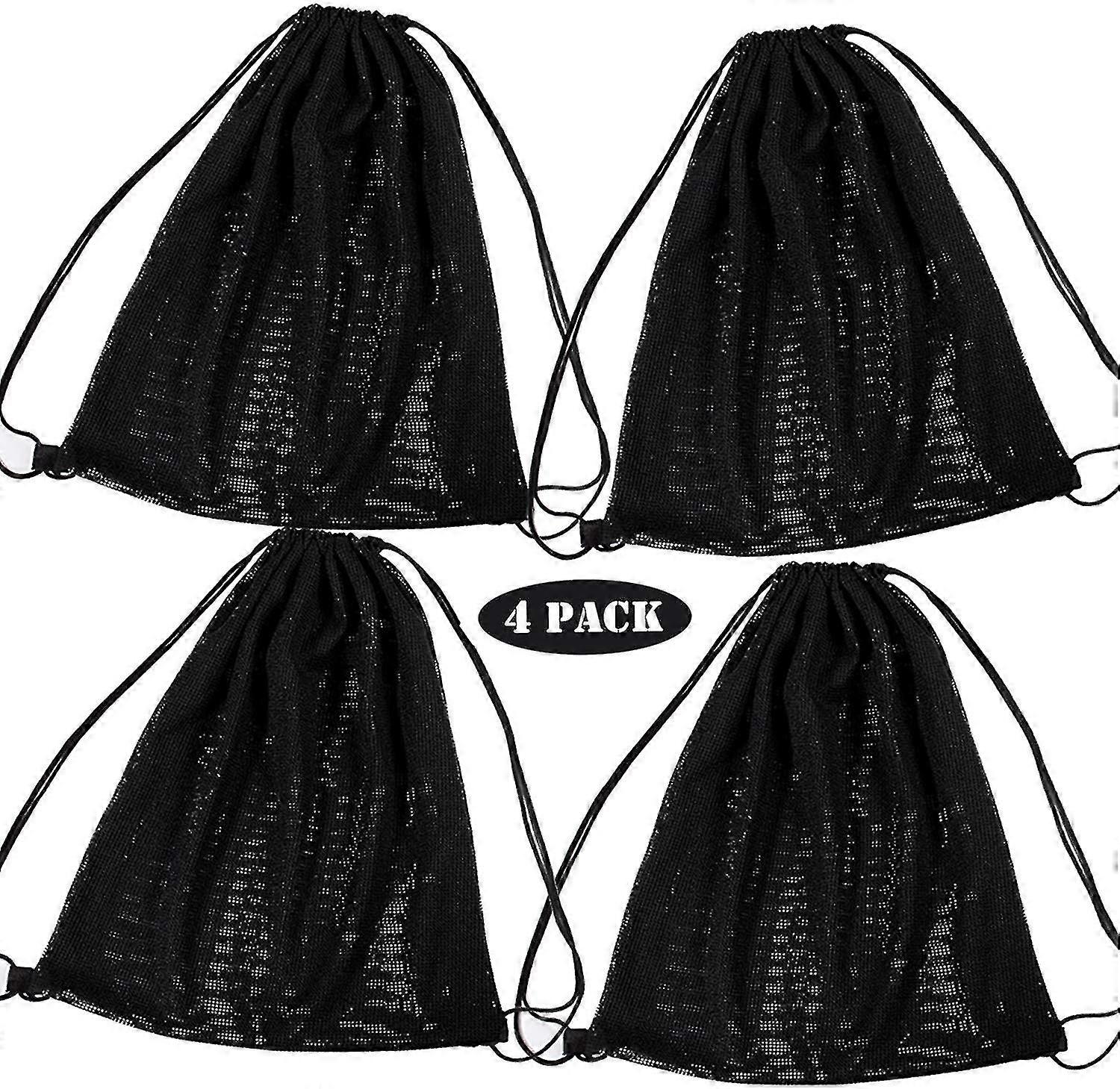 4 Pack Mesh Drawstring Backpack Bag, Black String Bag Multi Functional Mesh