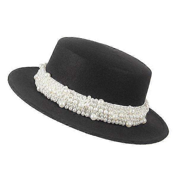Vinterfilt Fedoras til flad top perle indretning bred sort