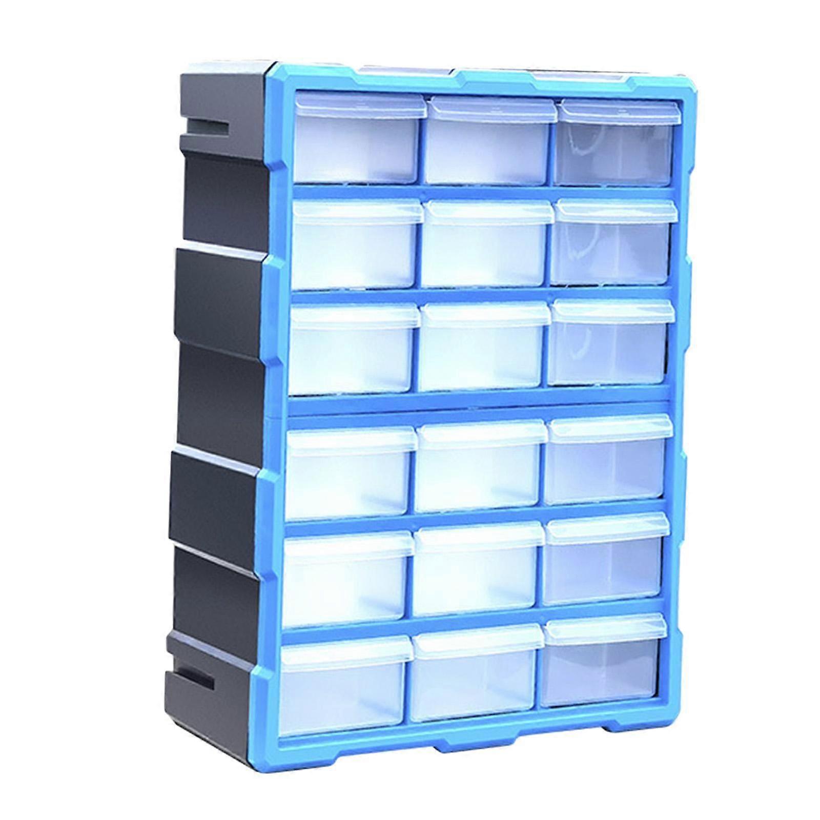 Components Parts Storage Bin with 18 Drawer for Garage Tools Parts Versatile Blue