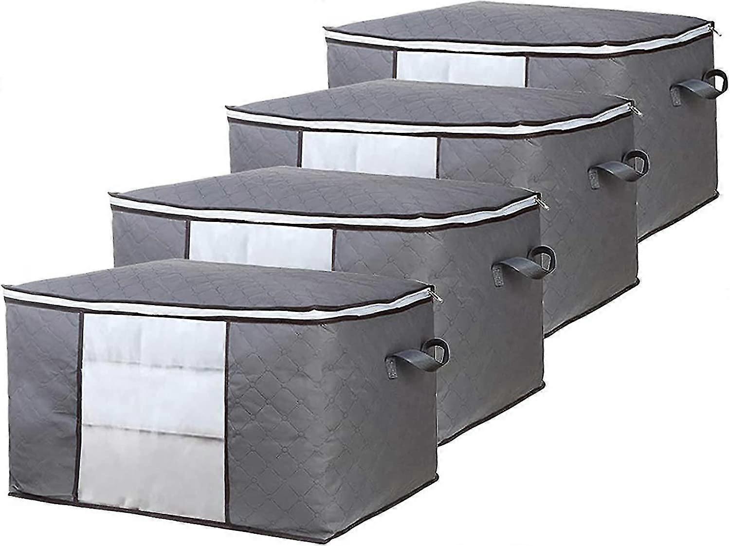 4 Pieces Large, Foldable Clothes Storage Bags With Reinforced Handle, Transparent Window And Sturdy Zipper For Duvets, Clothes, Blankets, Bedclothes,,