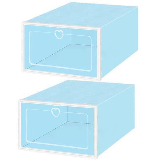 2Pcs Shoes Box with Heart Pull Ring Easy Assembly Plastic Drawer Type Shoes Case Home Storage