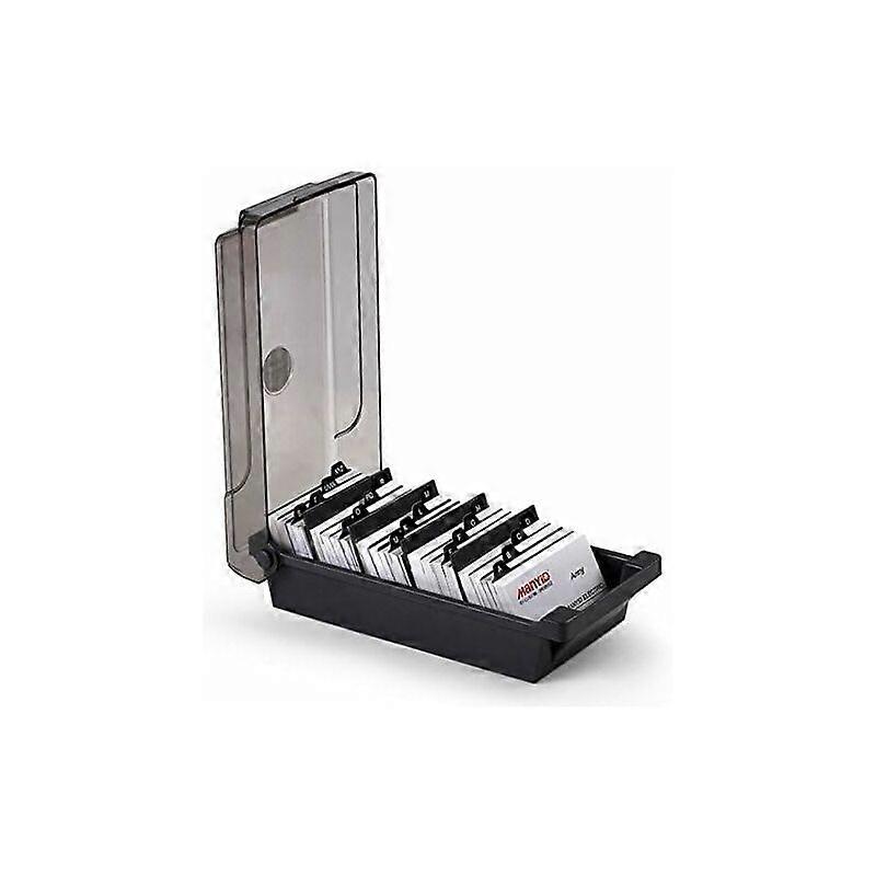 Desktop Business Card Organizer Box with Divider and Index Label (Black) |FOR