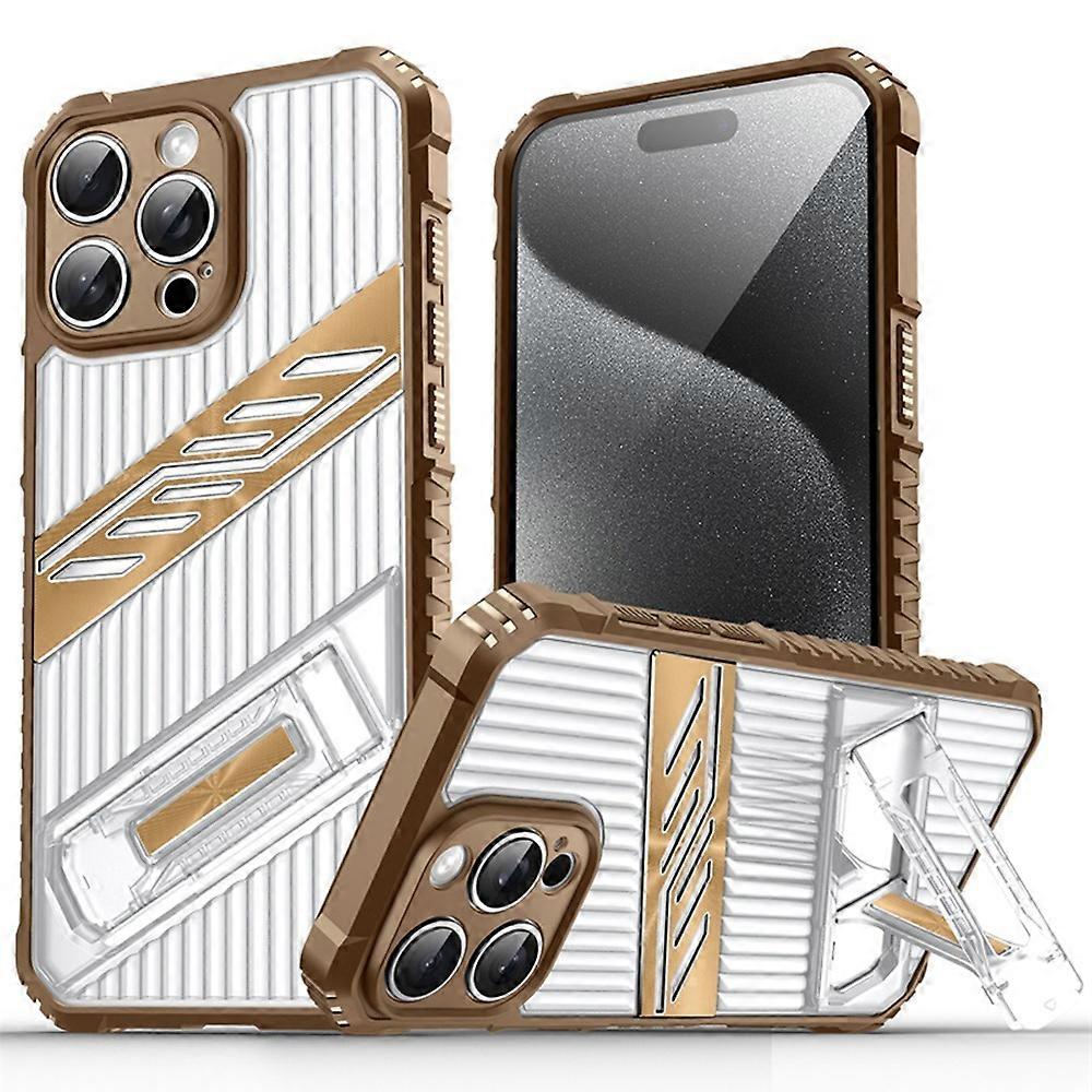 AS For iPhone 15 Pro Max Case Folding Kickstand PC TPU Anti Drop Phone Cover - Desert Gold