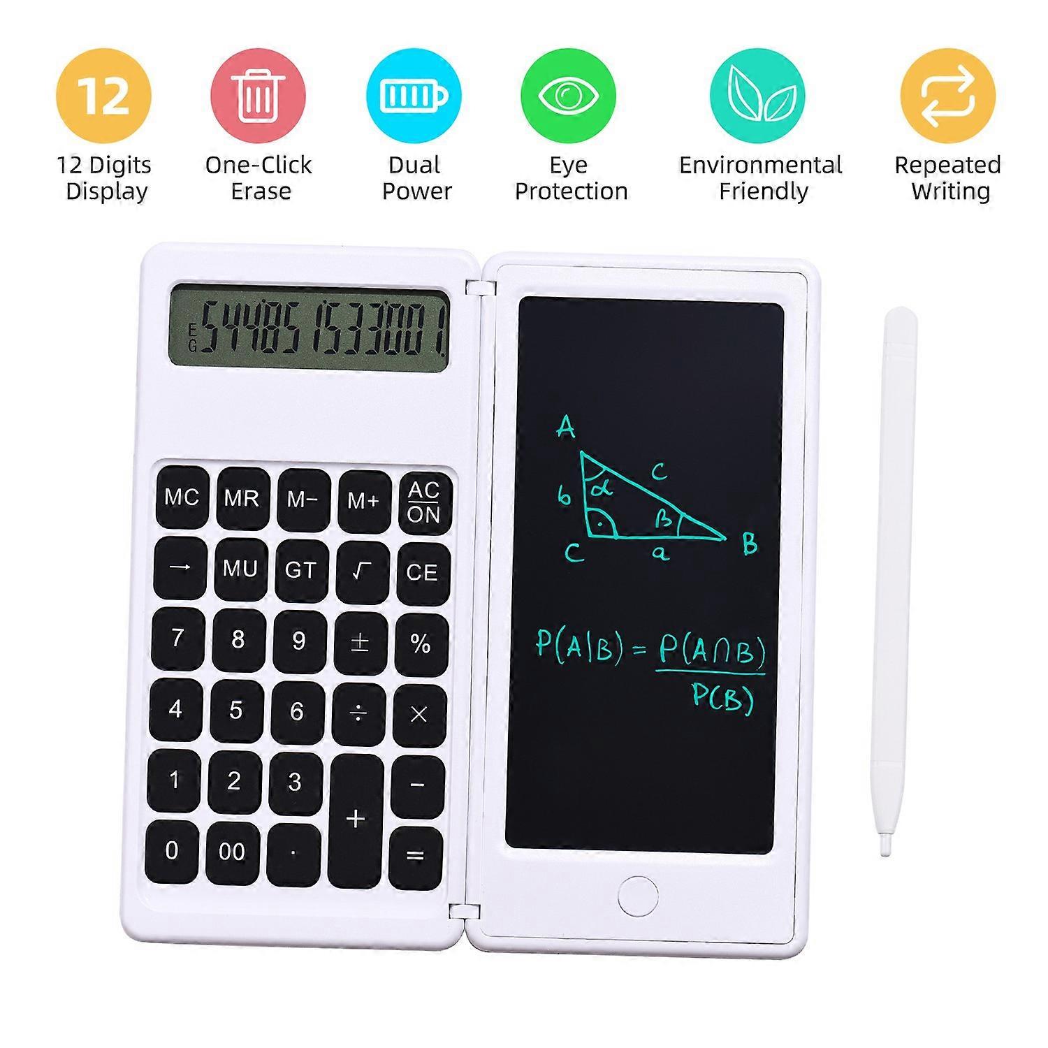 Faltbarer Taschenrechner und 6-Zoll-LCD-Schreibtablett Digitaler Zeichenblock 12-stelliges Display mit Stift Pe