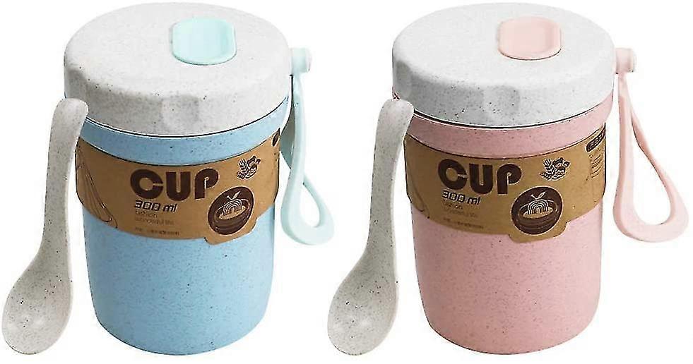 Cup, 300 ml, with Lid and Spoon, Available in Blue and Pink, Ideal for On - the - go Use