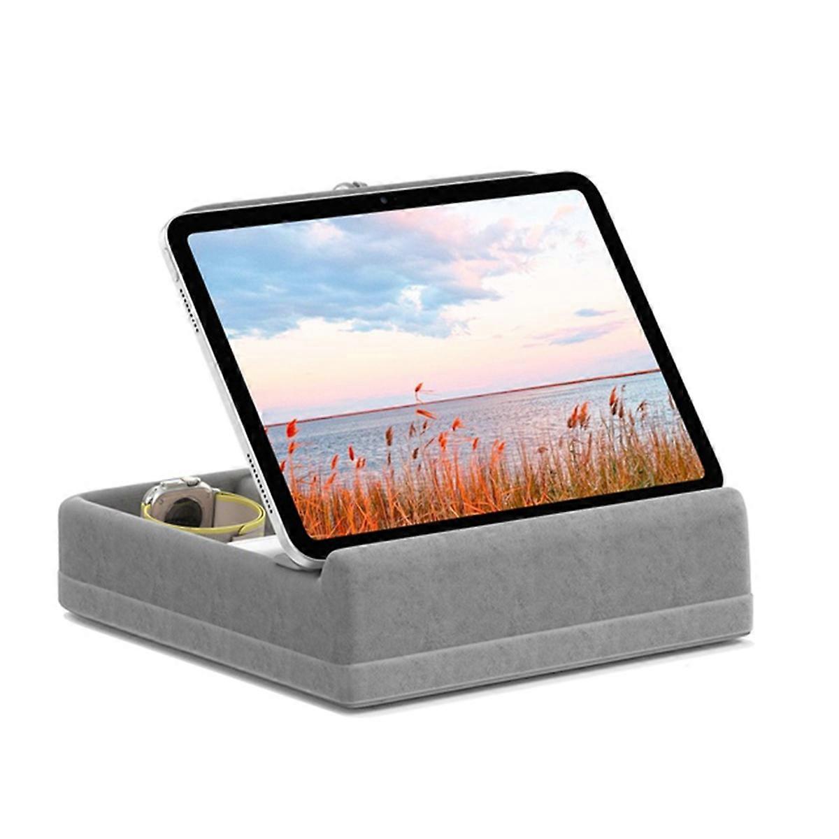 Tablet Pillow Stand with Storage Foldable Holder Angle Adjustable Soft Pad Dock for Bed and Laptop