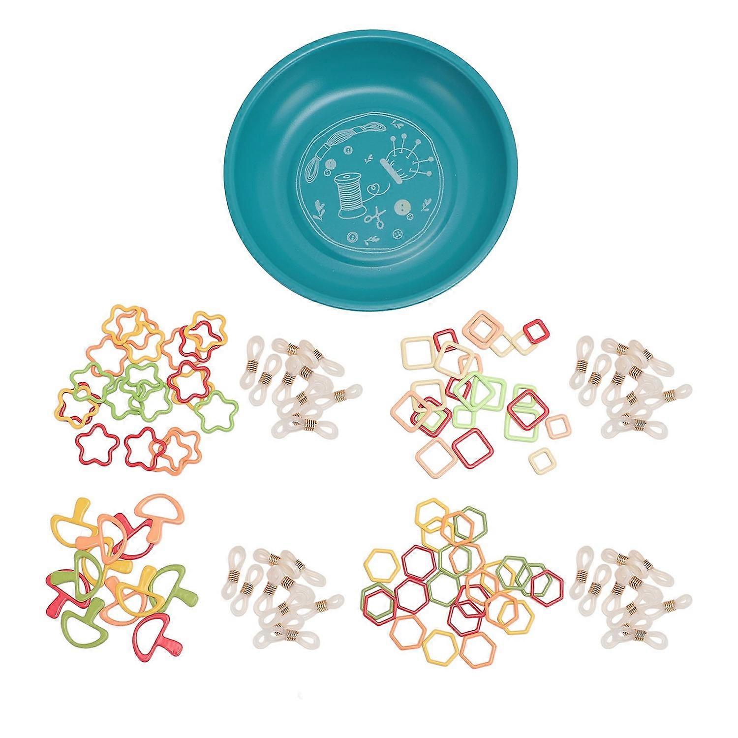 Magnetic Pin Dish Sewing Round Bowl Cushion Storage Holder with 4 Set Stitch Marker Blue