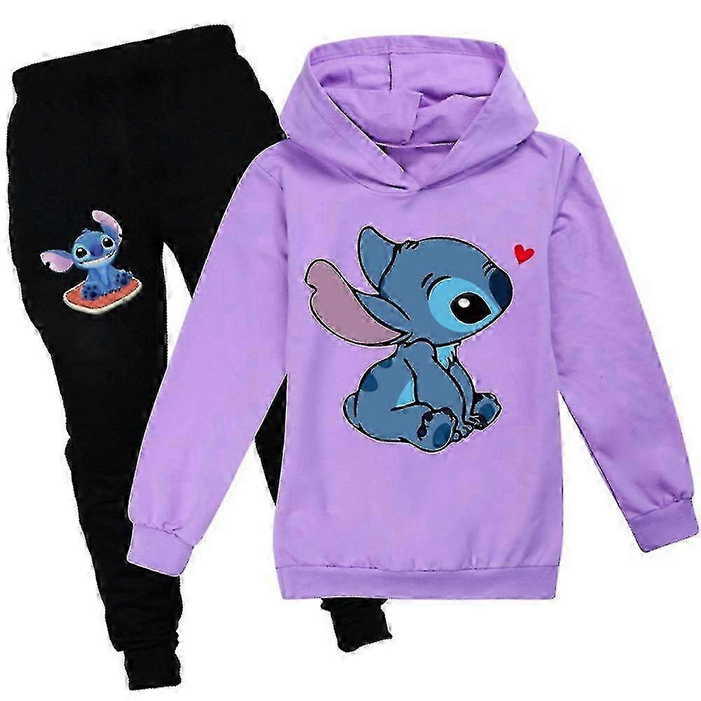 Kids Lilo And Stitch Print Tracksuit Set Long Sleeve Hoodie Sweatshirt Long Jogging Pants Sports Outfit