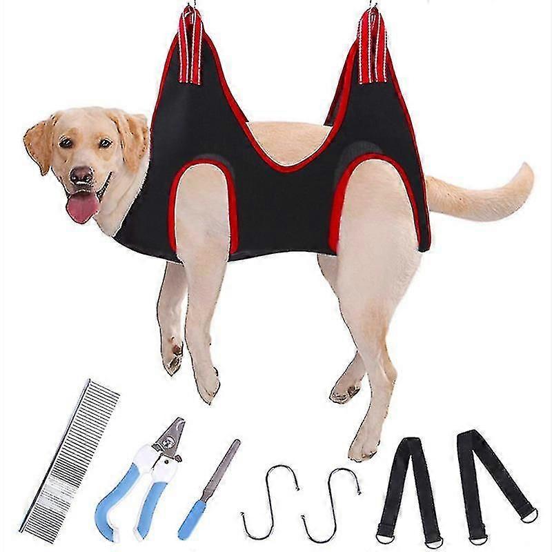 Pet Dog Grooming rede arnês com cortadores de unhas, aparador, lima de unhas, pente, respirável rede de contenção para cães