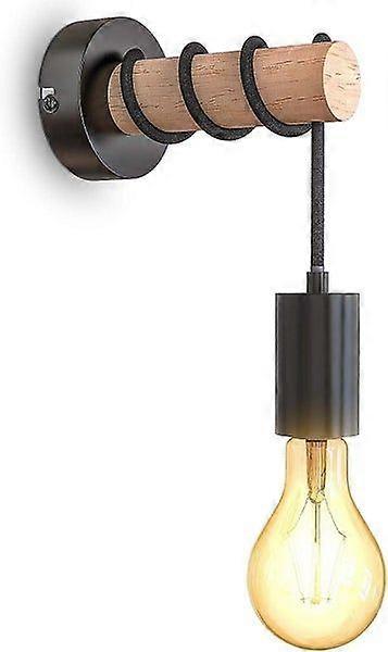 Black Retro Wall Light with Wood Beam, E27 Socket, Dimmable, Indoor Bedside Lamp, 1 Piece