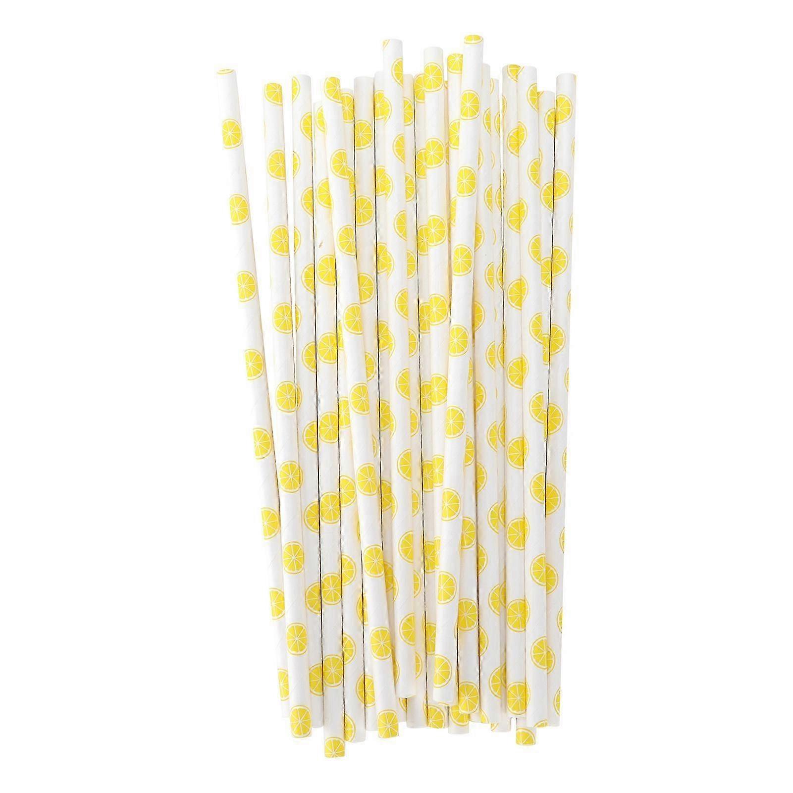 50pcs Beverage Straws Fruit Pattern Biodegradable Paper Straws for Beach Party PicnicLemon