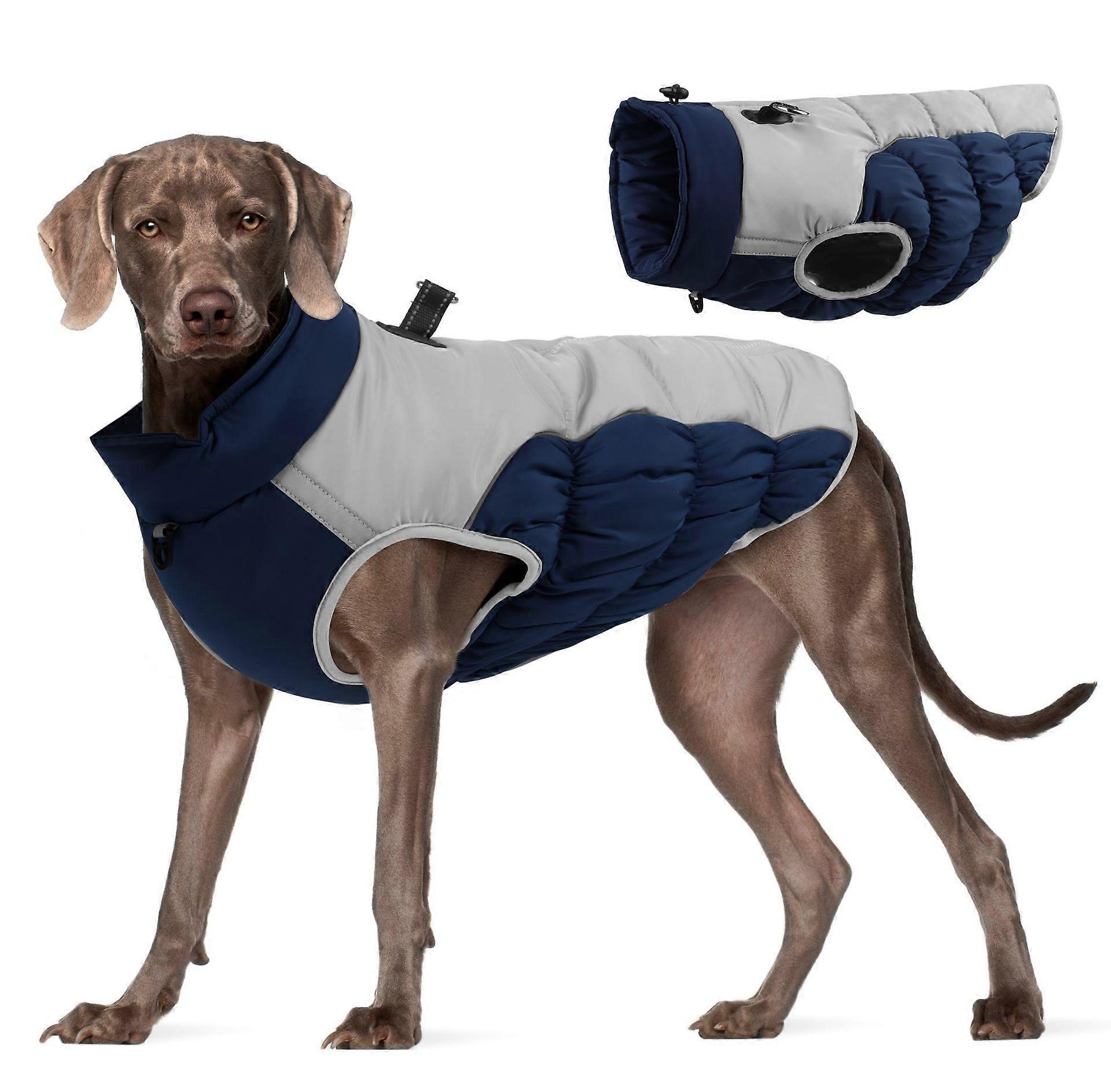 Dog Coat with Harness Built-in for Quick Access, Windproof Dog Jacket with Adjustable Elastic Straps, Easy-On Zipper Back for Hassle-Free Dressing,