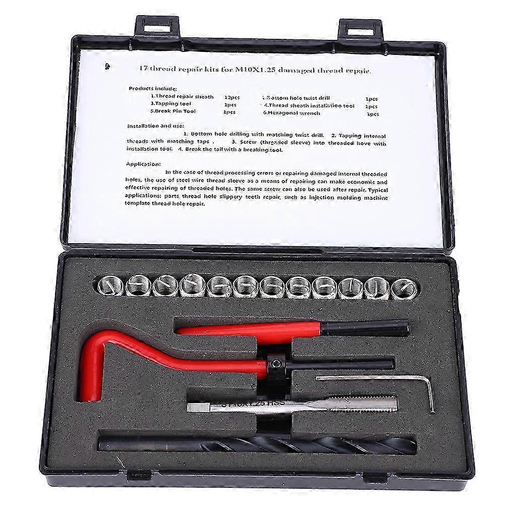 17 db menetjavító készlet M10x1.25 rozsdamentes acél újrafűző csapkészlet belső menethez