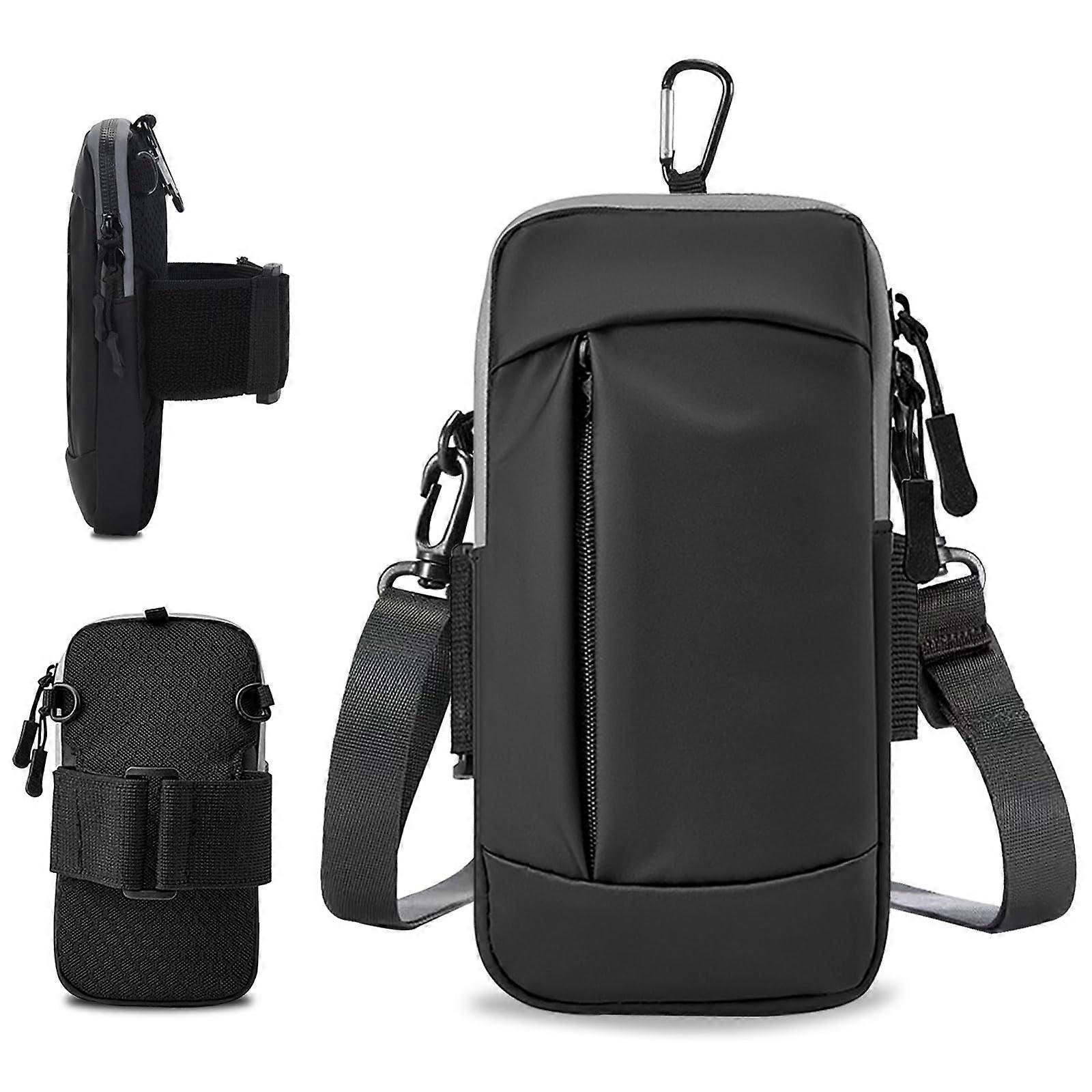 Small Phone Holder Arm Band for Running, Adjustable, Lightweight, Fits iPhone & Android Devices, Black Color