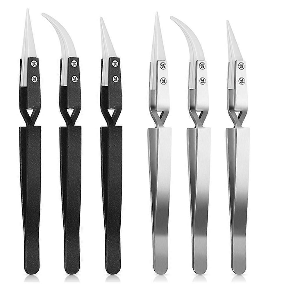 6Pcs Precision Reverse Ceramic Tweezers Pointed Curved Tips Tweezer